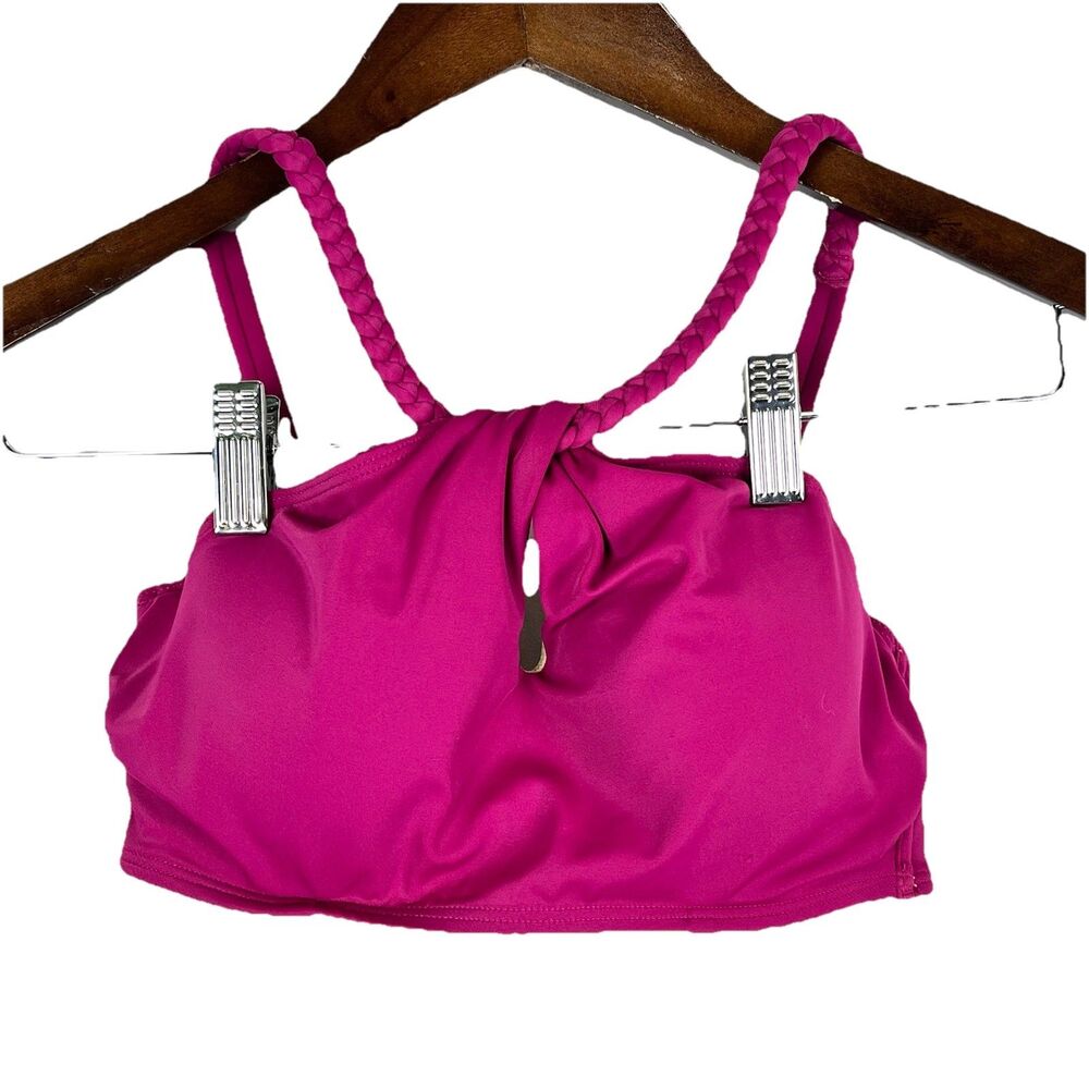 Shade & Shore Pink Bikini Top 32B Braided Strap Padded Swim Top